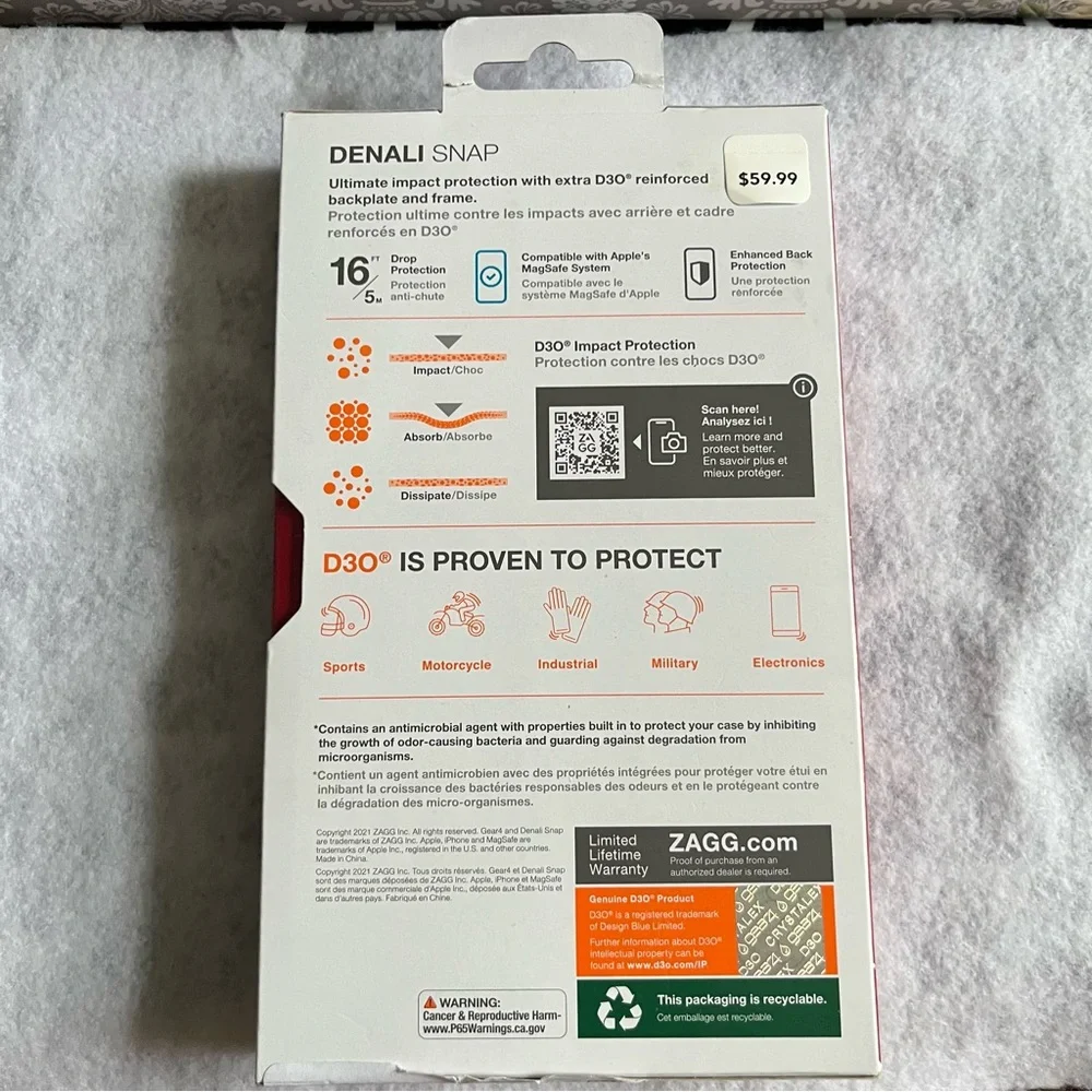 NWT Zagg Denali Snap iPhone 13 Orange/Black Phone Case w/16 ft Drop Protection